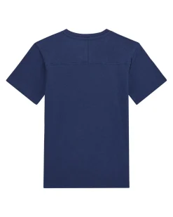 T-shirt Guess blu mezza manica in puro cotone con scritta logo bianca e taschino