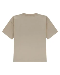 T-shirt Guess color sabbia mezza manica in puro cotone con placca logo