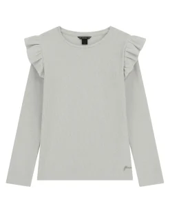 T-shirt Guess grigia lurex in cotone stretch a maniche lunghe con rouches