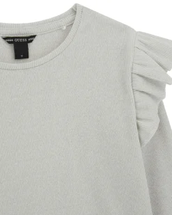 T-shirt Guess grigia lurex in cotone stretch a maniche lunghe con rouches