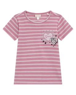 T-shirt Guess in cotone stretch rosa a righe argento