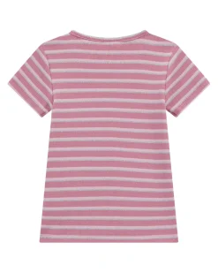 T-shirt Guess in cotone stretch rosa a righe argento