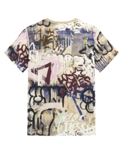 T-shirt Guess mezza manica in puro cotone con graffiti multicolor