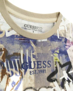 T-shirt Guess mezza manica in puro cotone con graffiti multicolor