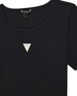 T-shirt Guess nera a costine in cotone stretch a maniche corte