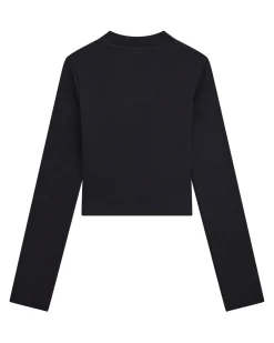 T-shirt Guess nera in cotone stretch a maniche lunghe con logo bianco