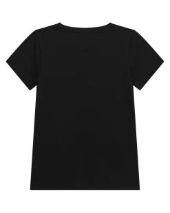 T-shirt Guess nera in puro cotone a maniche corte con logo oro