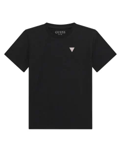 T-shirt Guess nera mezza manica con mini trangolo logo icon bianco