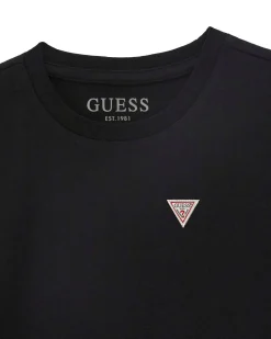 T-shirt Guess nera mezza manica con mini trangolo logo icon bianco