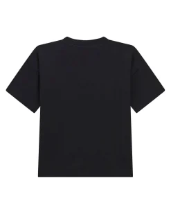 T-shirt Guess nera mezza manica in puro cotone con placca logo