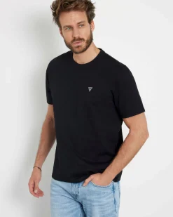 T-shirt Guess nera regular-fit in cotone con logo ricamato sul petto