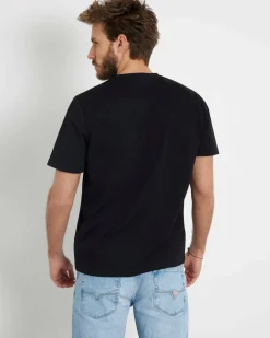 T-shirt Guess nera regular-fit in cotone con logo ricamato sul petto