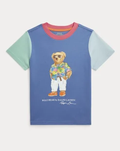 T-shirt in cotone a maniche corte a fantasia multicolore color block con Polo Bear Hawaii