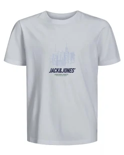 T-shirt Jack & Jones bianca in puro cotone con skyline azzurro