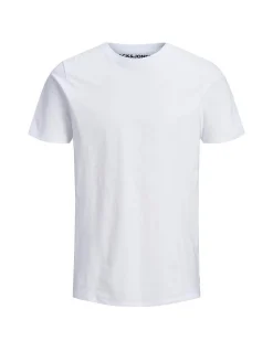 T-shirt Jack & Jones bianca regular-fit tinta unita con scollo a giro e mezze maniche