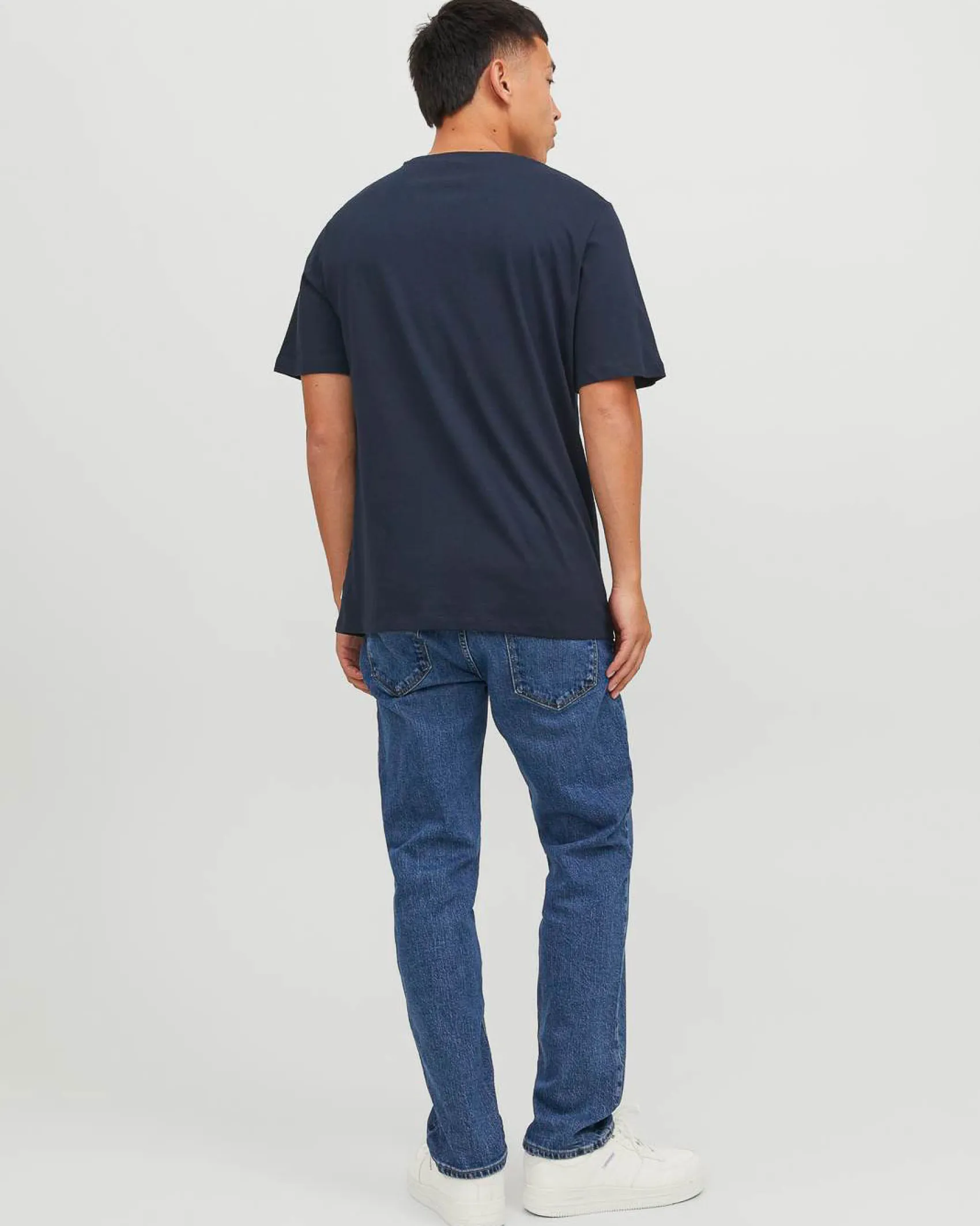 T-shirt Jack & Jones blu regular-fit tinta unita con scollo a giro e mezze maniche