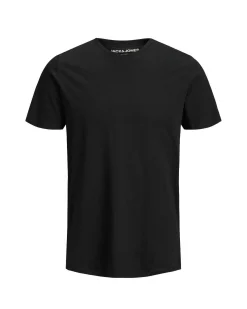 T-shirt Jack & Jones nera regular-fit tinta unita con scollo a giro e mezze maniche