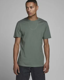 T-shirt Jack & Jones verde salvia regular-fit tinta unita con scollo a giro e mezze maniche