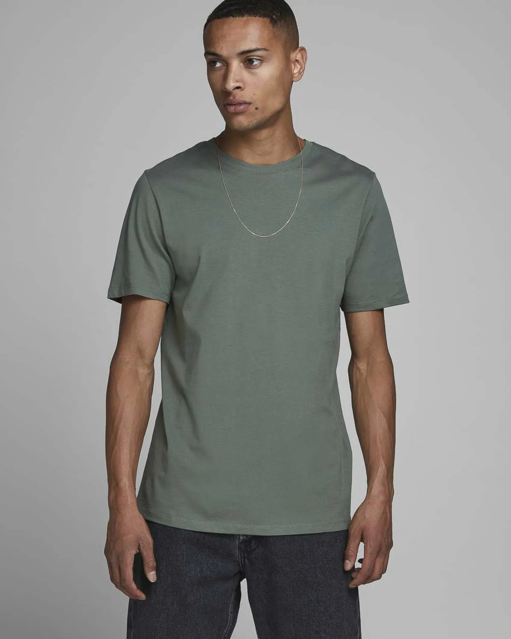 T-shirt Jack & Jones verde salvia regular-fit tinta unita con scollo a giro e mezze maniche