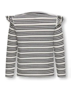 T-shirt Kids Only a maniche lunghe a righe avorio e nero con volant