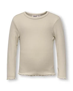 T-shirt Kids Only avorio manica lunga in cotone stretch a costine