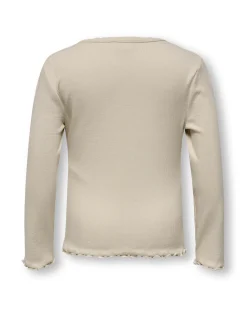 T-shirt Kids Only avorio manica lunga in cotone stretch a costine