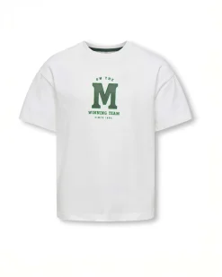 T-shirt Kids Only avorio stile college con logo verde