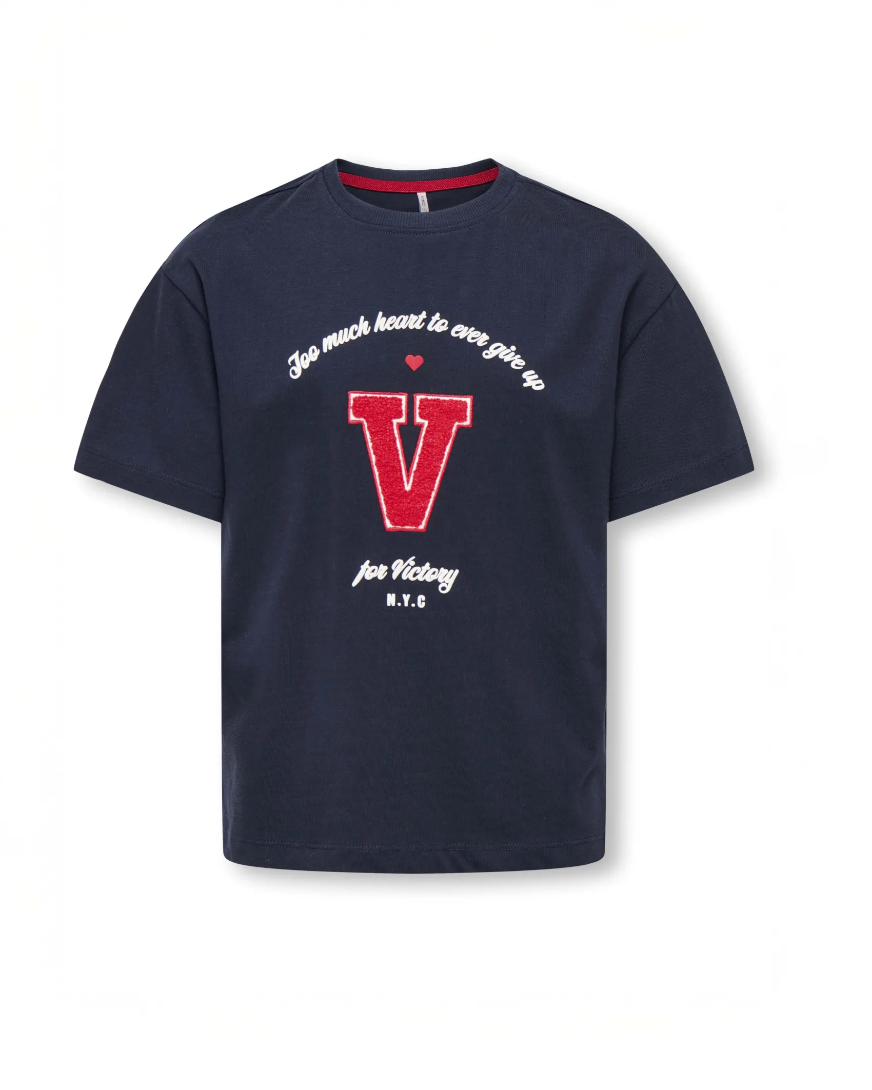 T-shirt Kids Only blu stile college con logo rosso