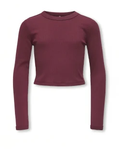 T-shirt Kids Only bordeaux in cotone stretch a maniche lunghe