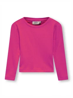 T-shirt Kids Only fucsia in cotone stretch a costine a maniche lunghe