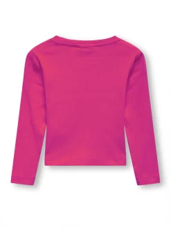 T-shirt Kids Only fucsia in cotone stretch a costine a maniche lunghe
