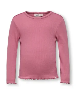 T-shirt Kids Only malva a manica lunga in cotone stretch a costine