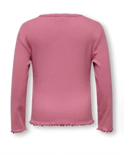 T-shirt Kids Only malva a manica lunga in cotone stretch a costine
