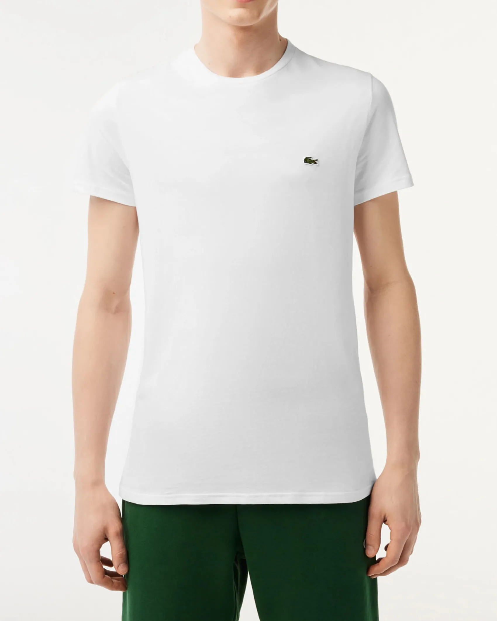 T-shirt Lacoste bianca in pima cotton con logo coccodrillo verde