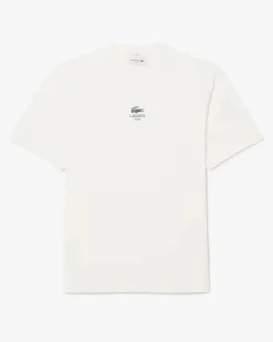 T-shirt Lacoste bianca in jersey di cotone pesante con stampa logo davanti