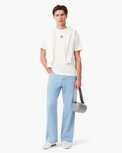 T-shirt Lacoste bianca in jersey di cotone pesante con stampa logo davanti