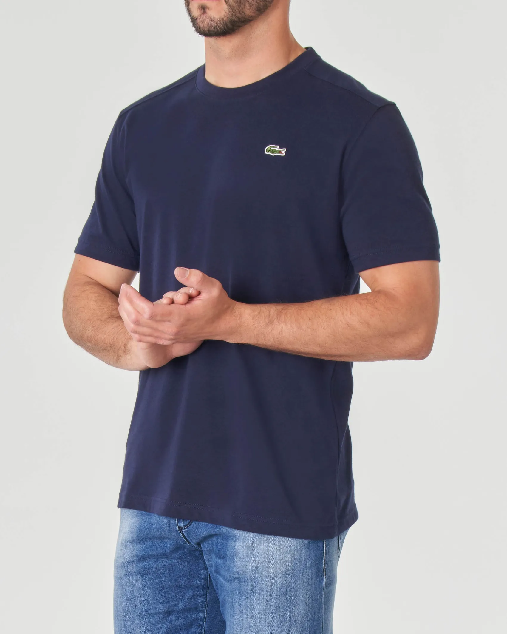 T-shirt Lacoste blu mezza manica con logo coccodrillo ricamato