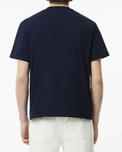 T-shirt Lacoste blu mezza manica in puro cotone classic-fit
