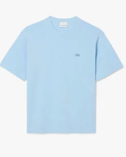 T-shirt Lacoste loose-fit azzurra con logo tono su tono