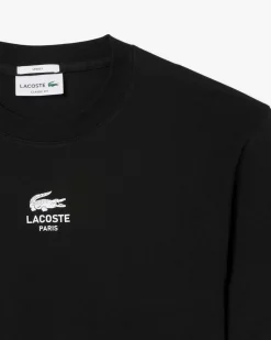 T-shirt Lacoste nera in jersey di cotone pesante con stampa logo davanti