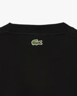 T-shirt Lacoste nera in jersey di cotone pesante con stampa logo davanti