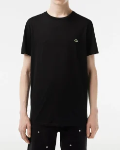 T-shirt Lacoste nera in pima cotton con logo coccodrillo verde