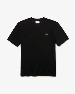 T-shirt Lacoste nera mezza manica con logo coccodrillo ricamato