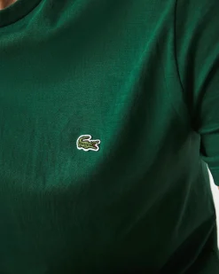 T-shirt Lacoste verde in pima cotton con logo coccodrillo verde