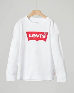 T-shirt Levi's bianca manica lunga con logo batwing rosso