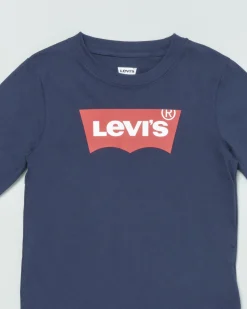 T-shirt Levi's blu a manica lunga in cotone con logo batwing rosso