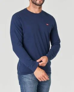 T-shirt Levi's blu manica lunga con logo batwing piccolo ricamato