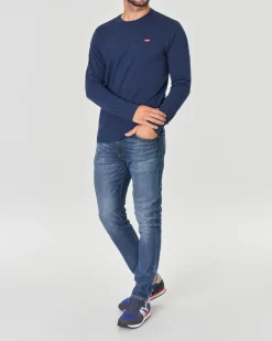 T-shirt Levi's blu manica lunga con logo batwing piccolo ricamato