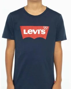 T-shirt Levi's blu mezza manica con logo batwing rosso