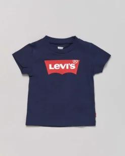 T-shirt Levi's blu mezza manica con logo batwing rosso